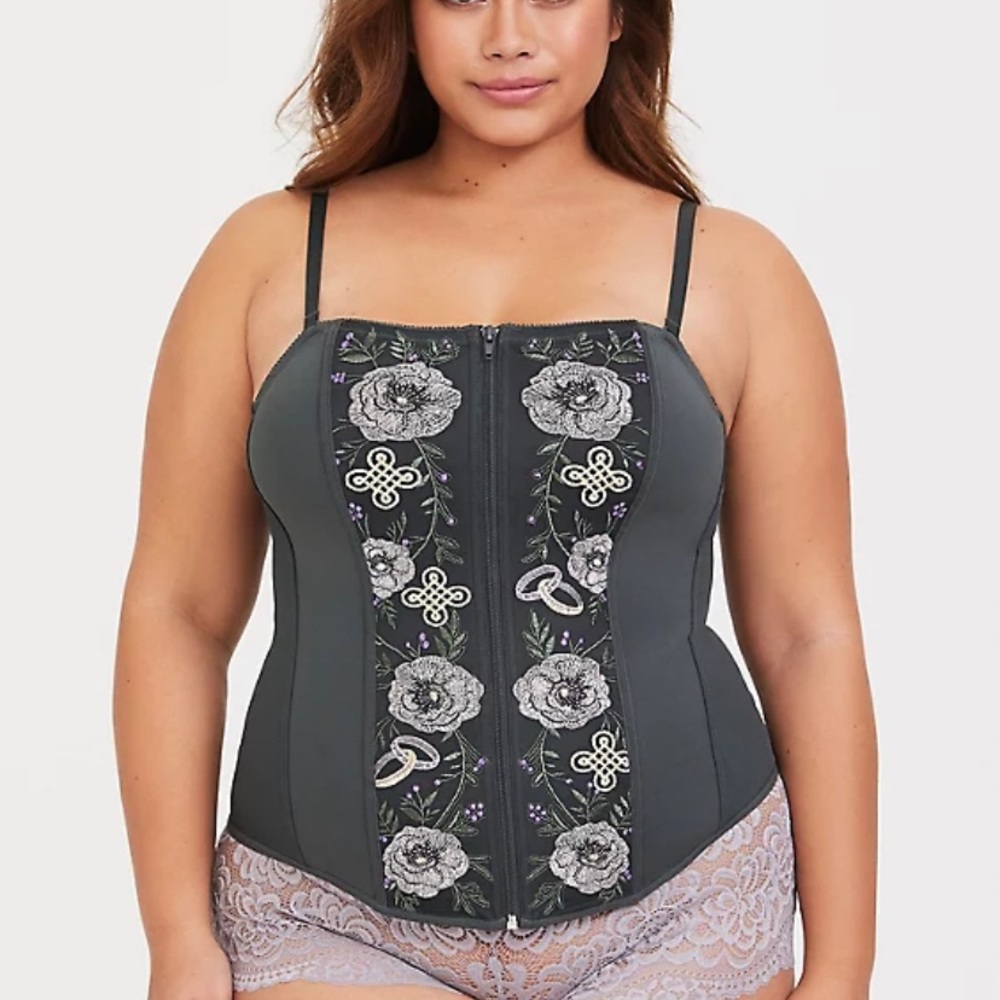OUTLANDER EMBROIDERED WEDDING RING FLORAL BUSTIER